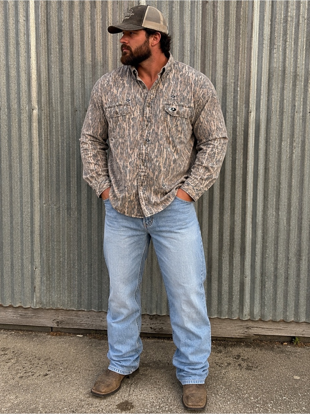 Vintage Mossy Oak Bottomland Camo Hunting Shirt 2XL Faded Distressed Y2K USA